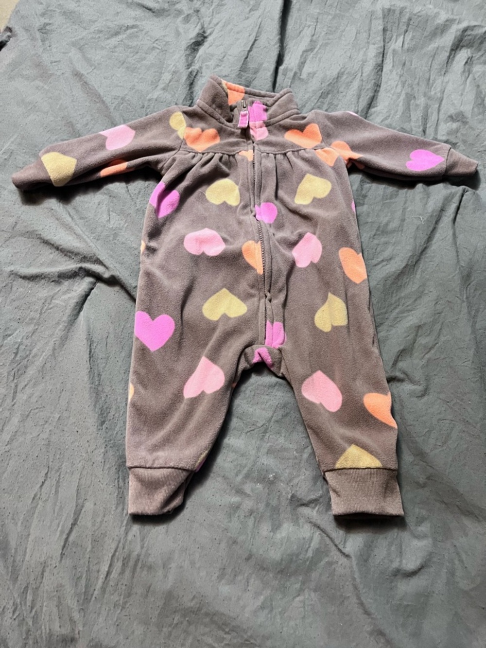 Carter's Brown Fleece Footie with Hearts Size 3 Months
